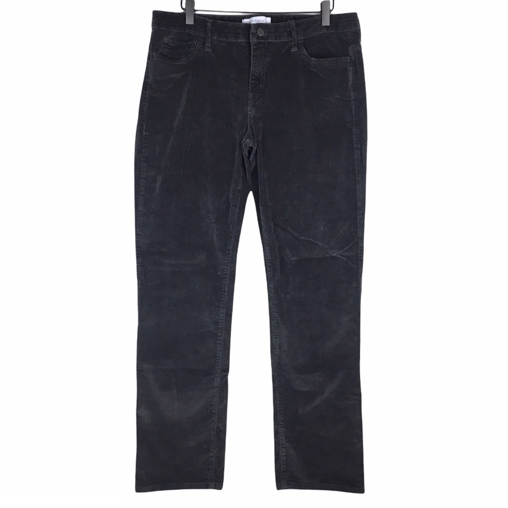 CALVIN KLEIN Pants Corduroy Straight Trousers Grey Charcoal Stretch Plus Size 14